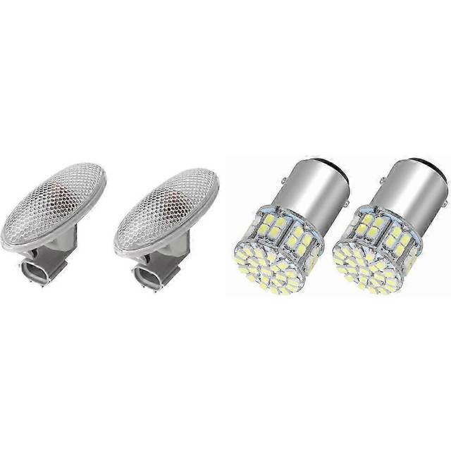 (As show, One size) 2Pcs 6000K White 1157 50SMD Tail Brake LED Lights Bulb 12V with 2Pcs Turn Signal Light compatible with Corolla/