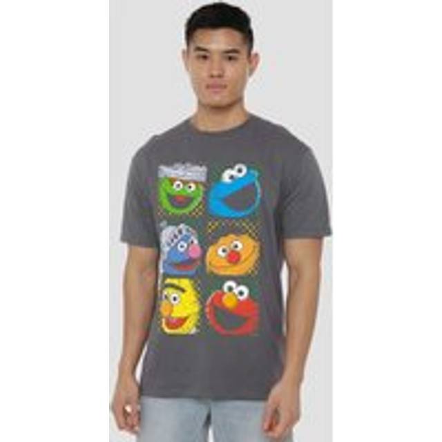 Sesame Street Group Squares T Shirt, Charcoal - XL