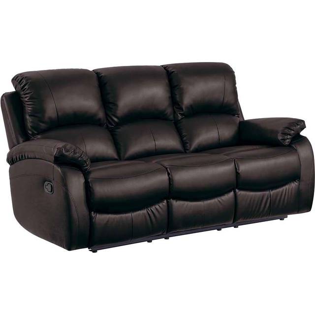 Borghi Black Leather Recliner 3 Seater Sofa - Brown (100cm H X 191cm W X 95cm D)