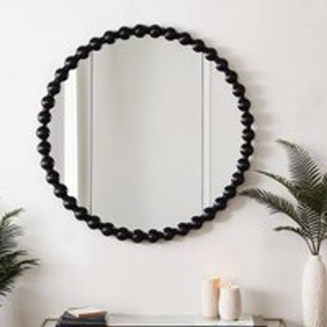 Home Garden Direct Como - Large Round Beaded Wall Mirror 90Cm Matt Finish - Black, Black
