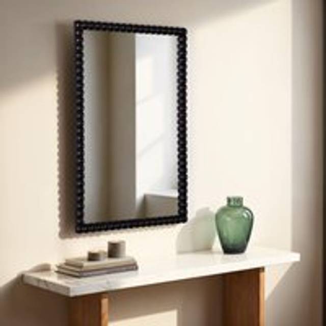 Lecco Wooden Wall Mirror with Beaded Frame 60x90cm - Black - One Size