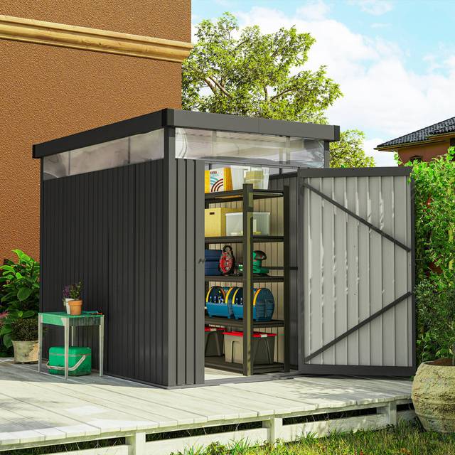 WFX Utility 5 ft. W x 8 ft. D Galvanised Steel Garden Storage Shed Dark Grey 162cm W X 259cm D X 201cm H