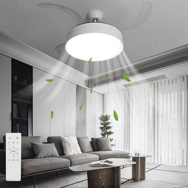 Modern and Quietest Ceiling Fan Light with Retracted Blades with Remote Control (CCT - Daylight, Neutral, Warm White) - One Size