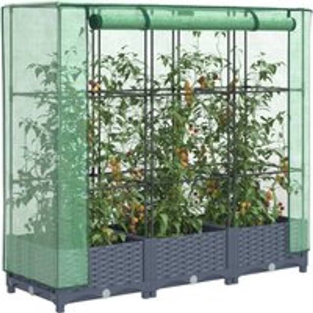 Raised Bed with Greenhouse Cover Rattan Look 120x40x123 cm - Black - One Size