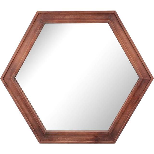 Decorative 24" Hexagon Hanging Wall Mirror - Redwood (60.45cm H X 52.58cm W X 2.3cm D)