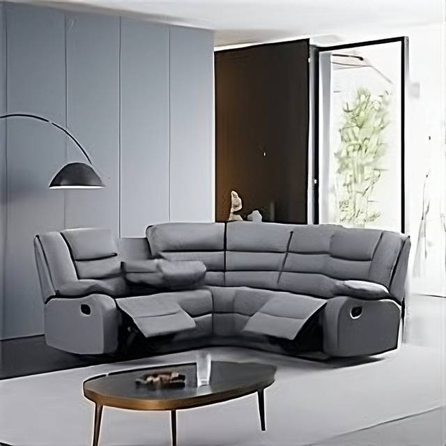 SquareBoxx Roma 5 Seater Leather Recliner Corner Sofa Set Grey - One Size