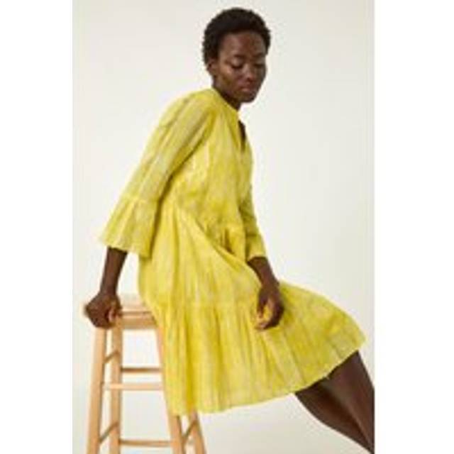 Tie Dye Print Shimmer Smock Dress - Yellow - 10