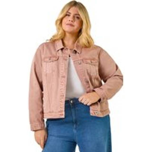 Roman Curve Mid Wash Denim Jacket - Rose, Pink, Size 26-28, Women
