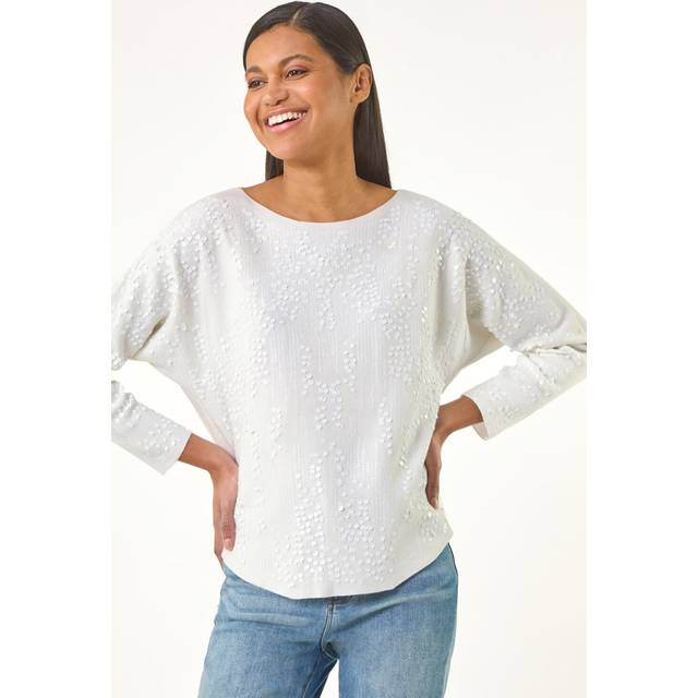 Sequin Textured Knit Jumper - Ivory - one size