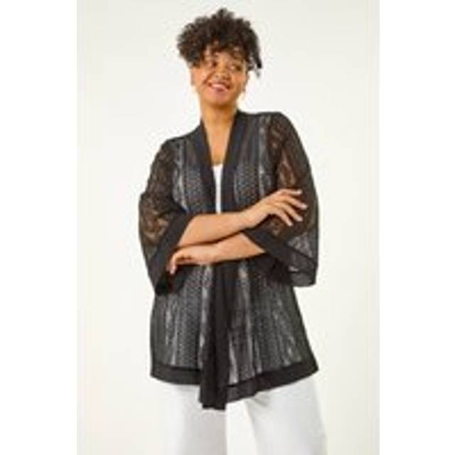 Roman Curve Crochet Knit Cardigan In Black - 20