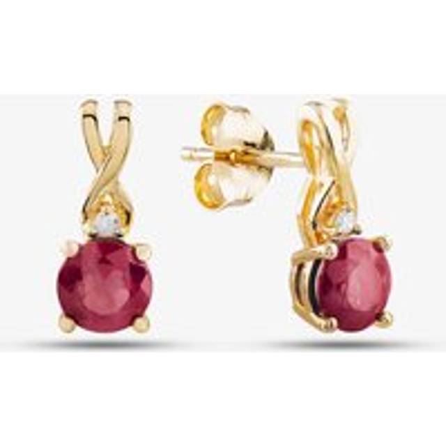 9ct Yellow Gold Ruby & Diamond Stud Earrings OJE1702-R