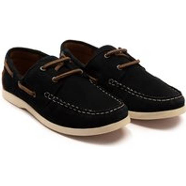 'SADLER' Suede Leather Lace up Casual Boat Shoes - Navy - 2
