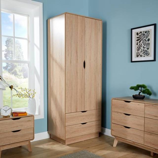 2 Door Wardrobe with 2 Storage Drawers Hidden Handles Furniture Unit