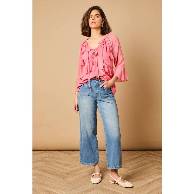 Boho Ruffle Flute Sleeve Blouse - Rose - 14