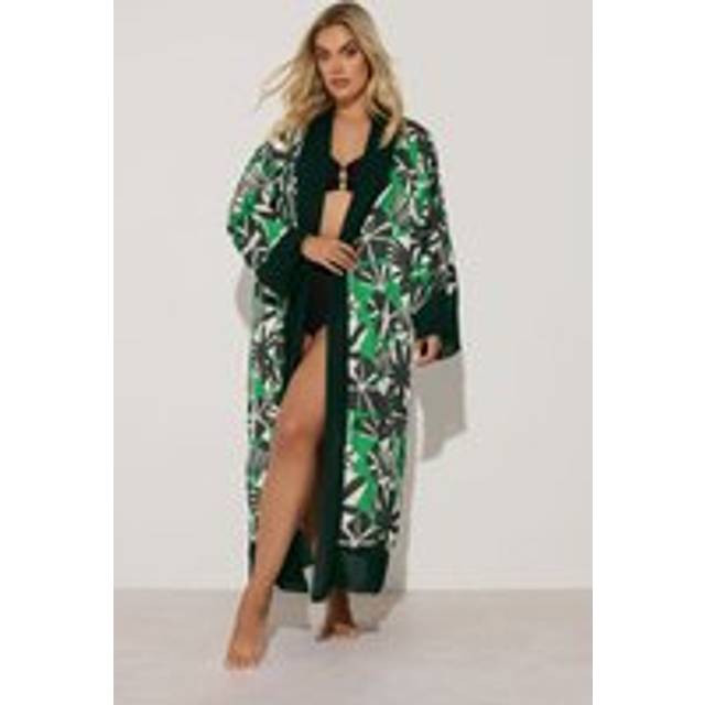 Yours Curve Black & Green Abstract Print Maxi Cardigan, Women's Curve & Plus Size, Yours - 20