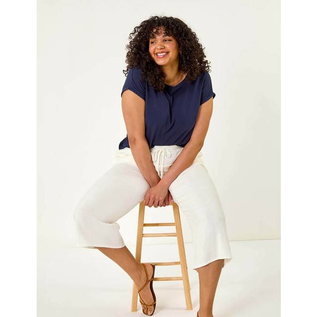 Linen Mix Cropped Trousers - White - 20