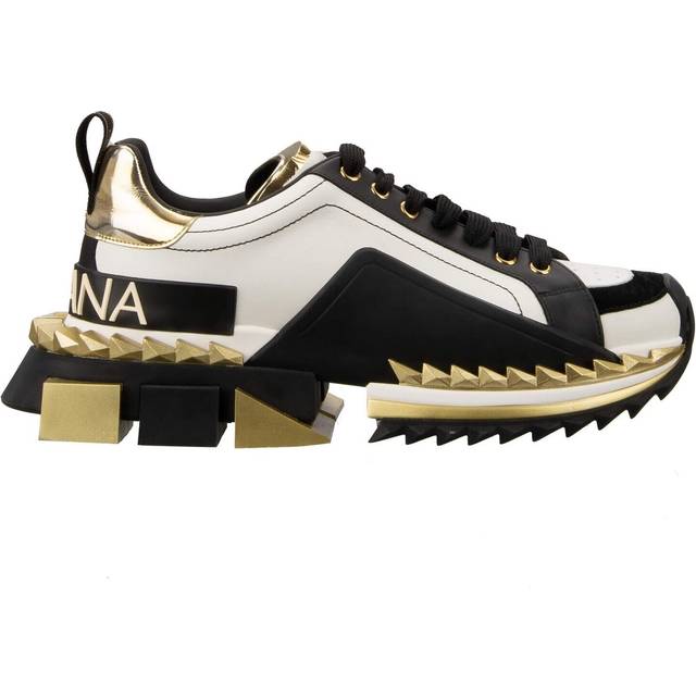 White Gold Black Leather SUPER KING Sneakers Shoes - EU40/US7