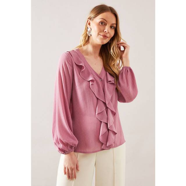 Womens Occasion Hotfix Ruffle Front Blouse - Rose - 14