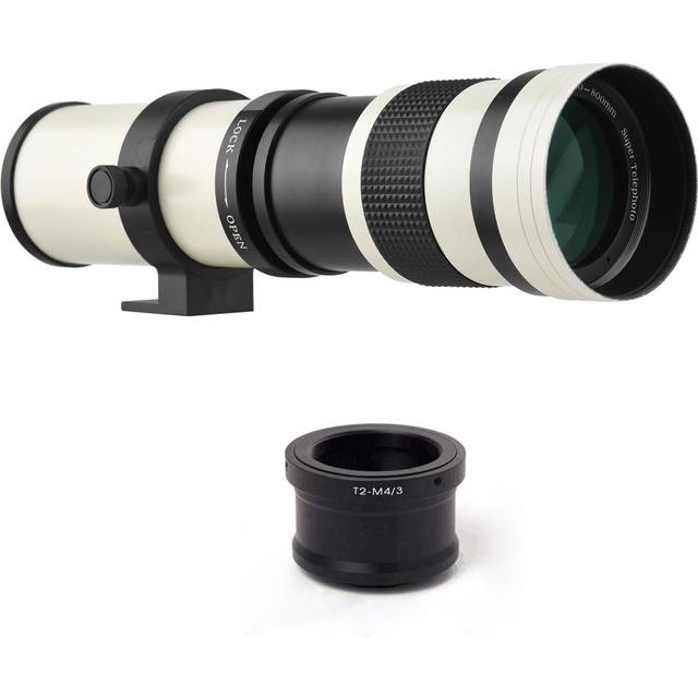 Camera MF Super Telephoto Zoom Lens F/8.3-16 420-800mm T2 Mount with M4/3-mount Adapter Ring 1/4 white
