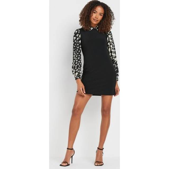 M&Co Black Dogtooth Print Contrast Tunic Dress 20 M&Co Womens