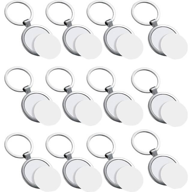 12 Pcs Sublimation Blank Keychain Round Heat Transfer Metal Board Key Rings Thick Photo