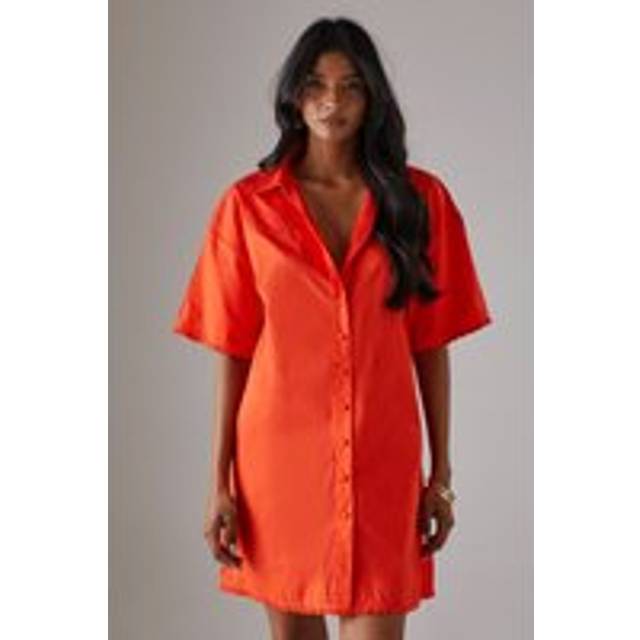 Womens Poplin Crochet Trim Western Mini Shirt Dress - red - Red - 8