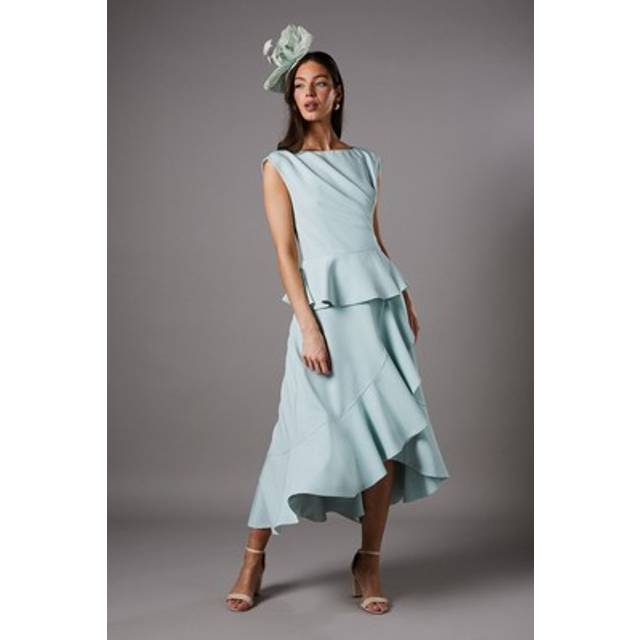 Ruffle Peplum Crepe Dress - Mint - Green - 18