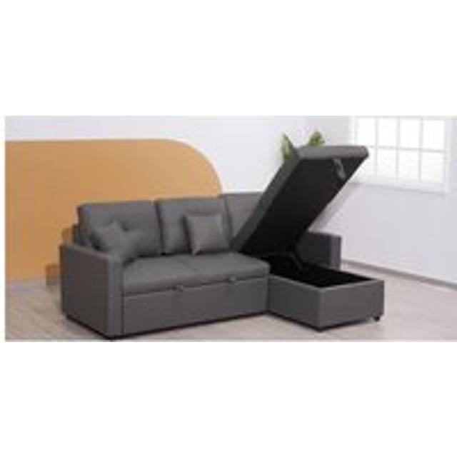 Snuggle Leather L Shaped Right Hand Facing Corner Sofa-Bed - Grey - One Size