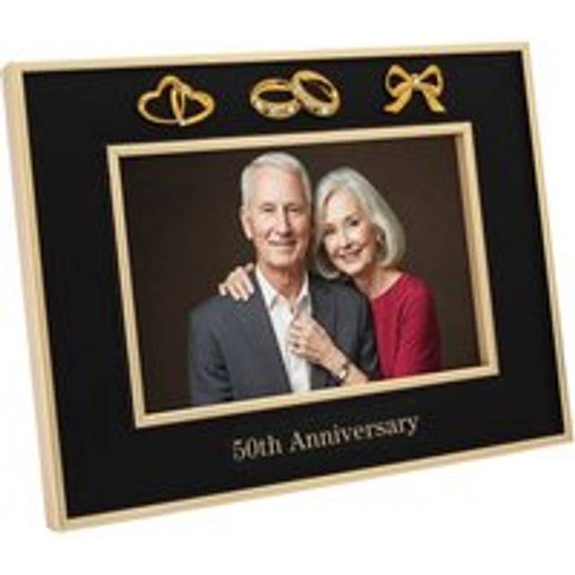 50th anniversary picture frame in matte black with brushed gold trim by happy...