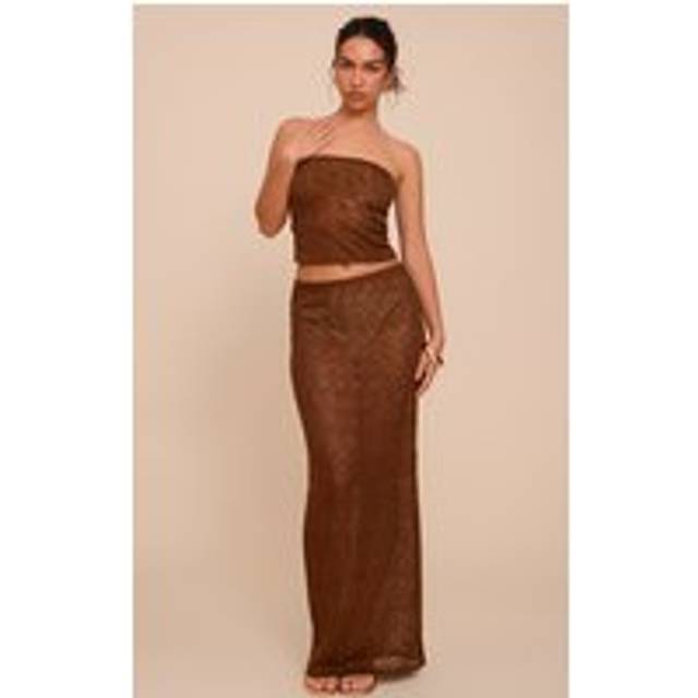 Chocolate Textured Sequin Maxi Skirt, Chocolate - 8