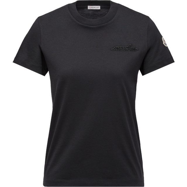 MONCLER COLLECTION Beaded Logo Cotton T-Shirt, Women, Black, Size: M