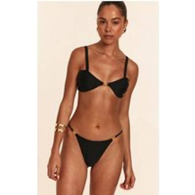 Black Gold Trim Strappy Thong Bikini Bottoms, Black - 16
