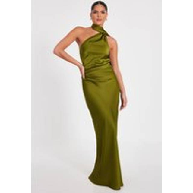QUIZ Olive Satin Wrap Neck Maxi Dress - 8