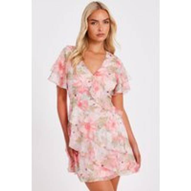 Womens Coral Chiffon Floral Skater Dress - Orange - 16