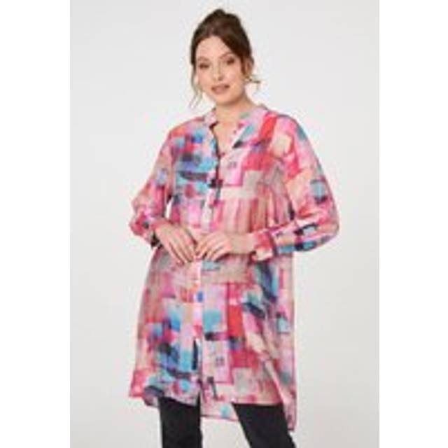 Izabel London Printed Long Sleeve Semi Sheer Shirt - Pink - 16