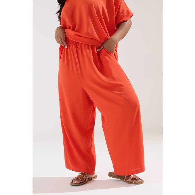 Yours Curve Orange Tie Waist Wide Leg Trousers, Women's Curve & Plus Size, Yours - 22-24