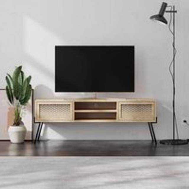 Fwstyle Oak Effect Tv Unit/stand Push To Open Wide Design In Brown - One Size