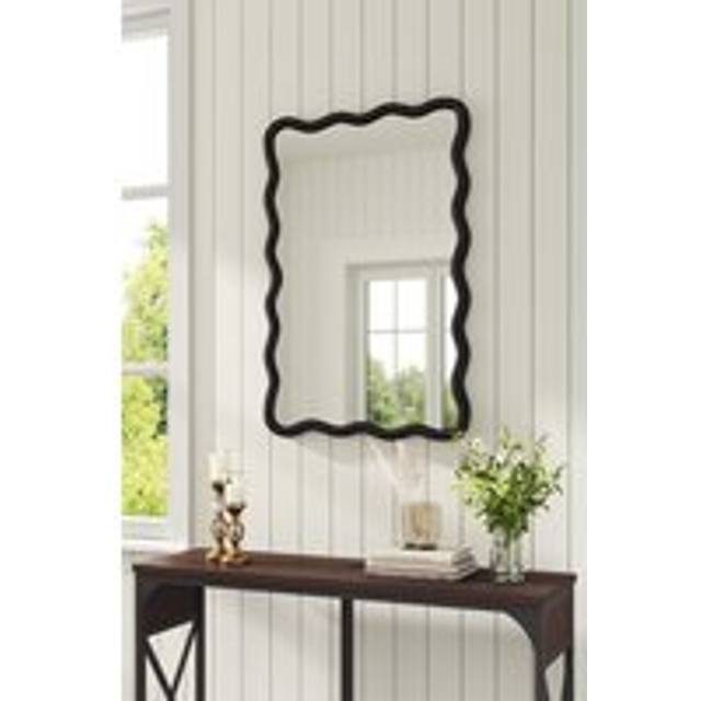 Living And Home Wavy Edge Rectangular Wall Mirror Metal Frame Decorative Mirror, 90.5Cm W X 60.5Cm D In Black - One Size