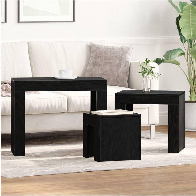 3-Piece Nesting Coffee Table Set - Black Oak Engineered Wood - One Size