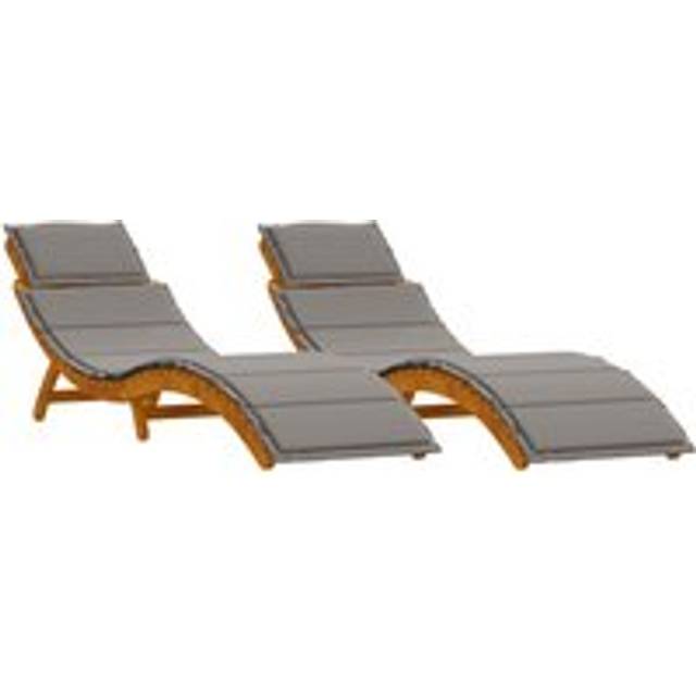 Sun Loungers with Cushions 2 pcs Dark Grey Solid Wood Acacia - Multi - One Size