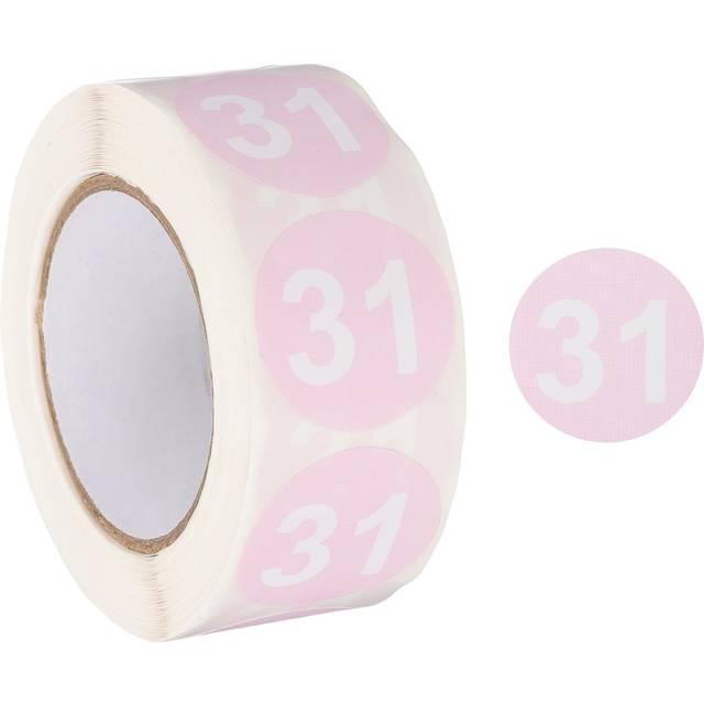 Number 31 stickers 1" round coded self-adhesive labels light pink 500pcs/roll