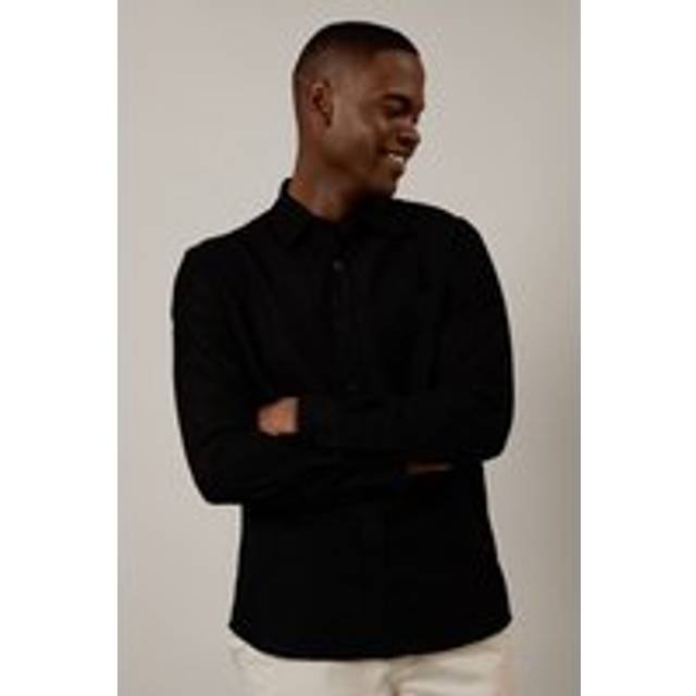 Mens Black Linen Blend Long Sleeve Shirt - XL