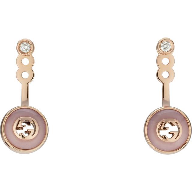 Gucci Interlocking G 18ct Rose Gold Diamond & Pink Opal Earrings