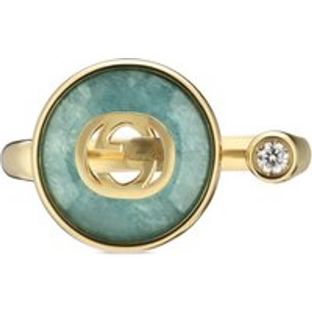 Gucci Interlocking G 18ct Yellow Gold Amazonite & Diamond Ring - 18