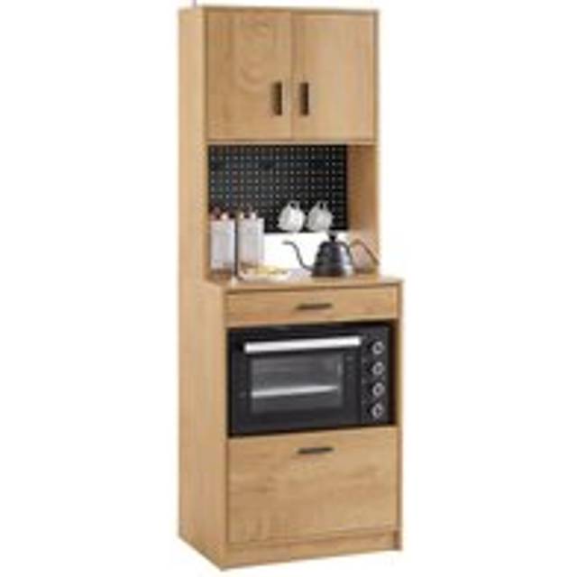 Tall Cupboard Microwave Stand Sideboard with Pegboard Hooks,FSB98-N - Sobuy