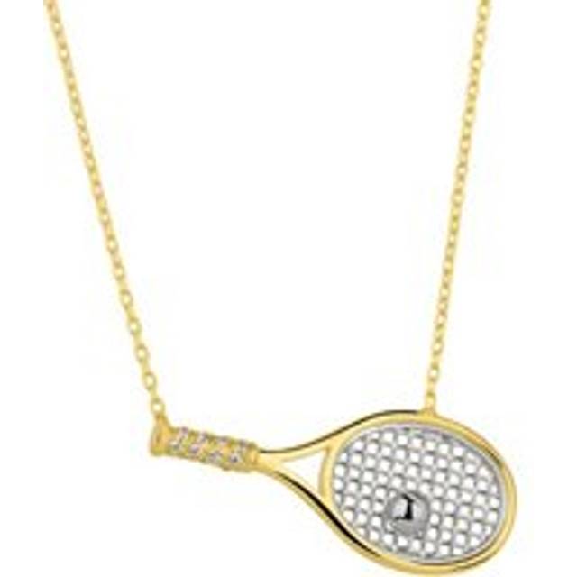 Womens Sterling Silver Gold Tennis Racket Necklace - Metallics - One Size