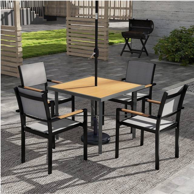 Outsunny 90cm Square Outdoor Patio Garden Dining Table with Umbrella Hole, Yellow