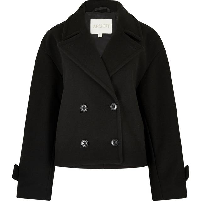 Womens Double Breasted Pea Coat - Black - 14