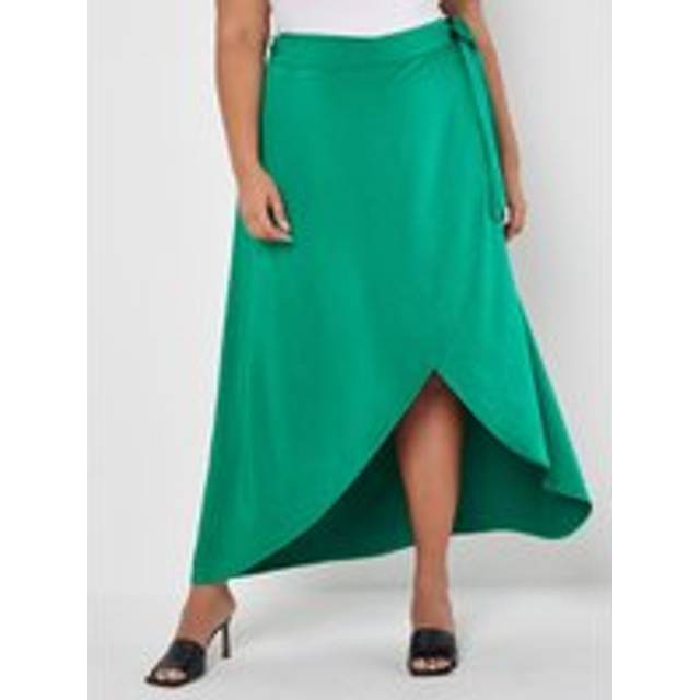Womens Curve Asymmetric Satin Maxi Skirt - Green - 18
