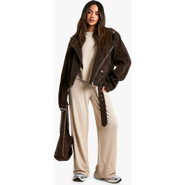 Womens Crinkle Oversized Top And Wide Leg Trouser Co-Ord Set - Beige - 14, Beige